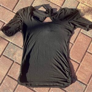 White House Black Market Black Ruched Cut Out T-Shirt